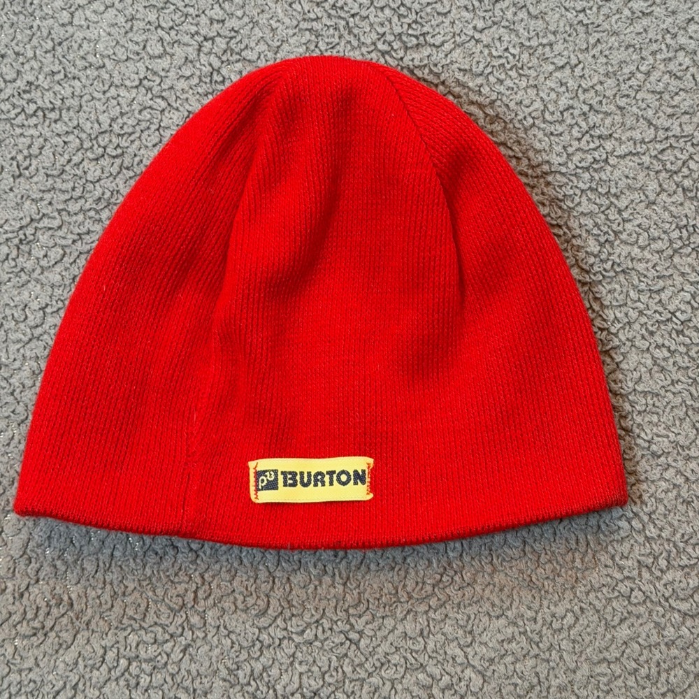 Burton Kids Reversible Beanie Red Flame Graphic Knit Winter Hat Logo Patch